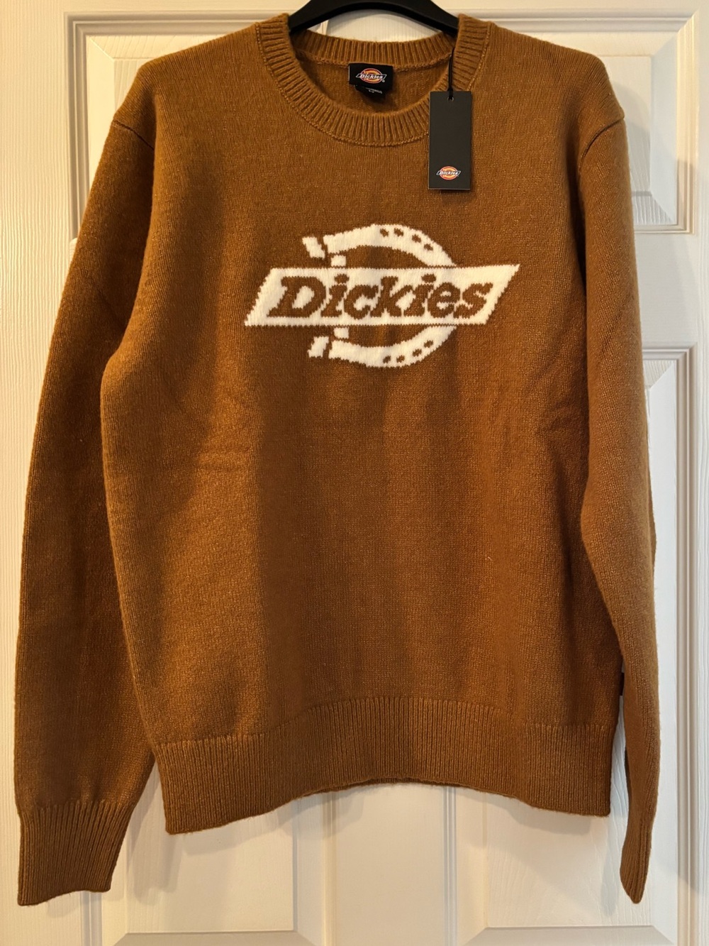 Dickies Men's/Women’s Chest Logo Crewneck Sweater in Brown and White